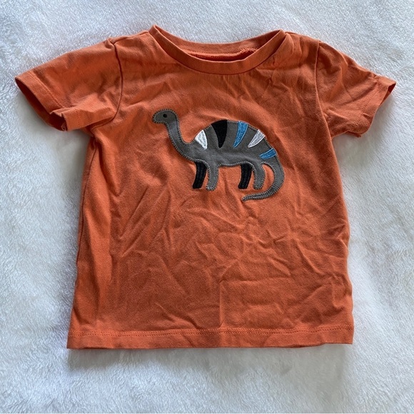 Pekkle Dinosaur Appliqué Short Sleeve Crew Neck Shirt Orange Grey Blue Size 9M - Picture 1 of 5